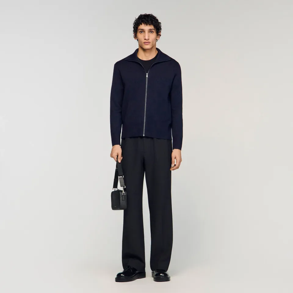 Zip-up wool cardigan