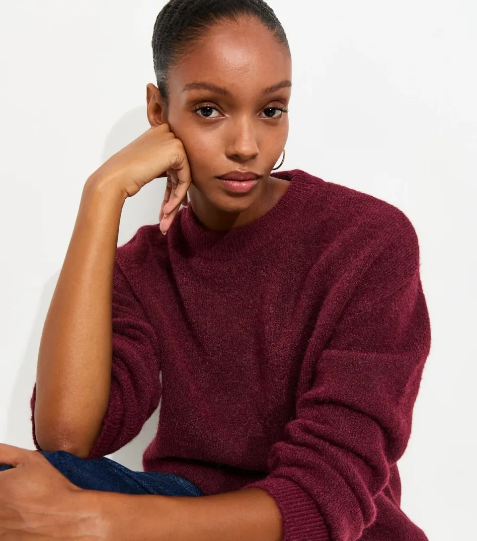 Women's Burgundy Crew Neck Knitted Jumper