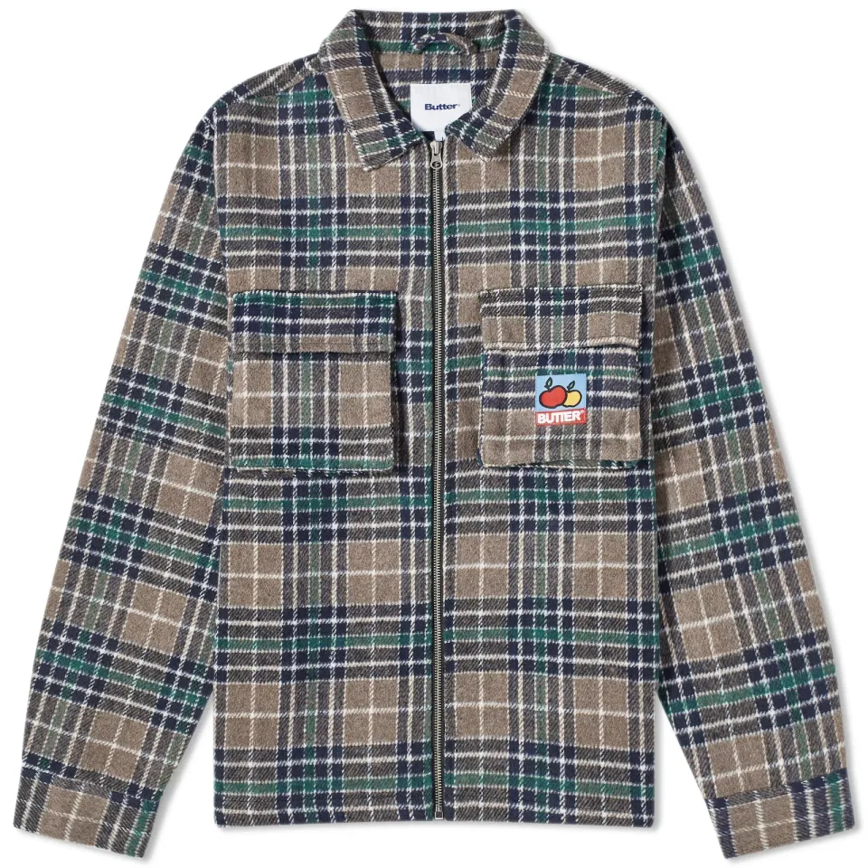 Zip Through Plaid Flannel Overshirt