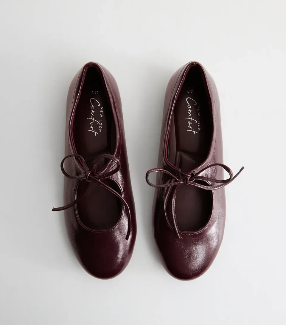 Women's Dark Brown Patent Faux Leather Tie Front Mary Jane Flats Vegan
