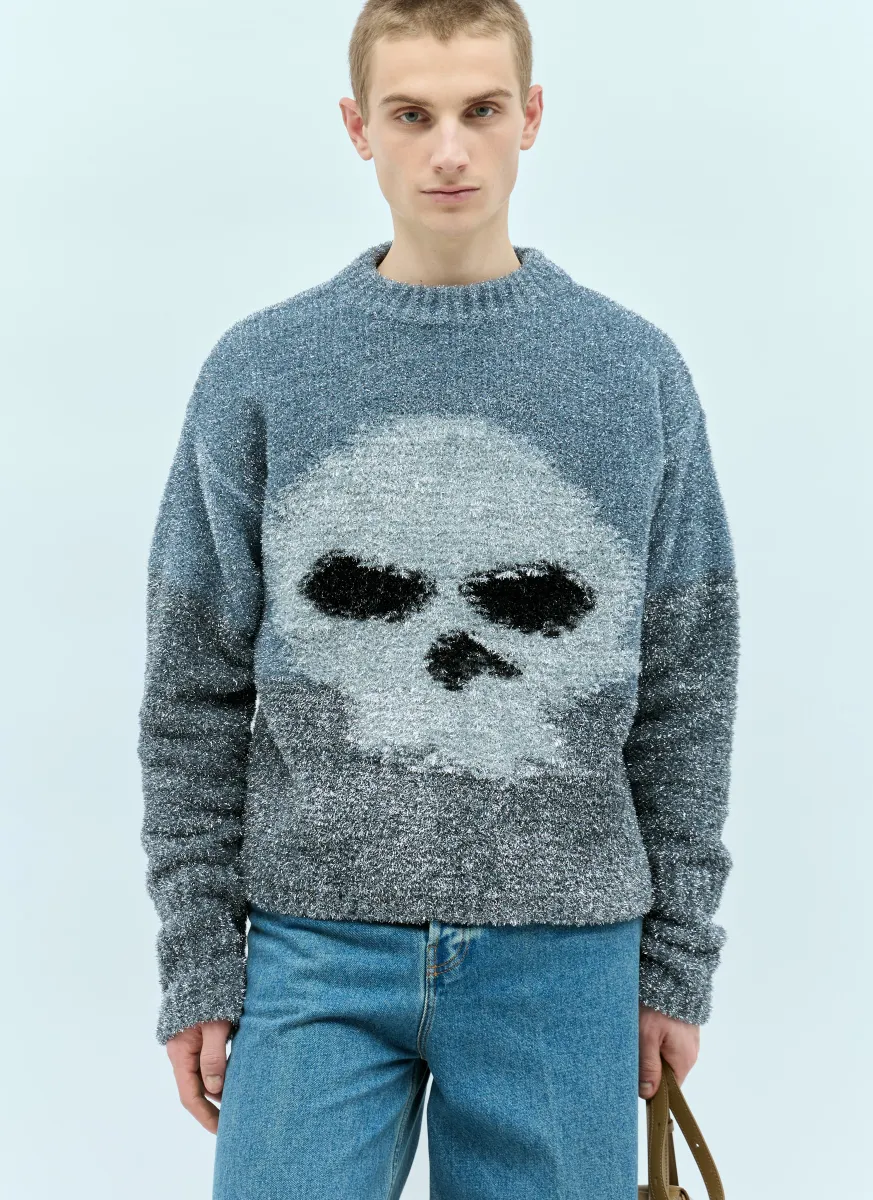 Glitter Skull Intarsia Sweater
