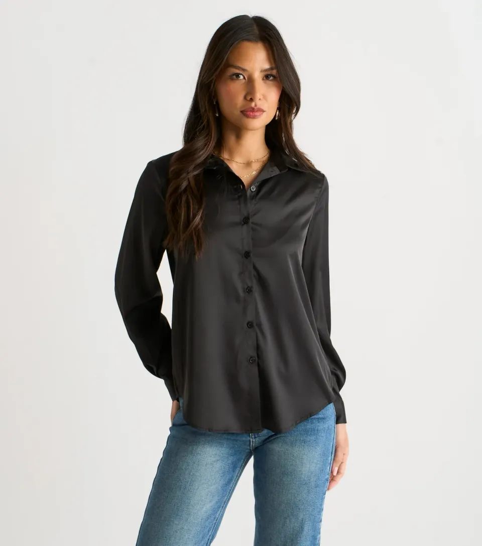 Women's Black Satin Loose Fit Shirt