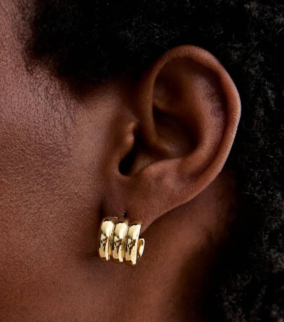 18ct Gold Plated Mini Triple Tube Earrings
