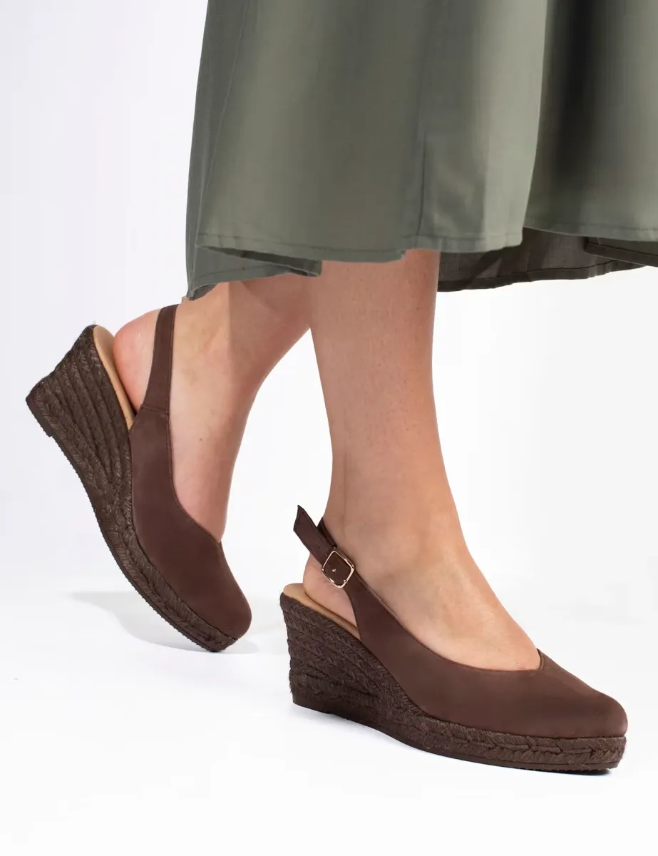 Suede Ankle Strap Wedge Espadrilles Chocolate