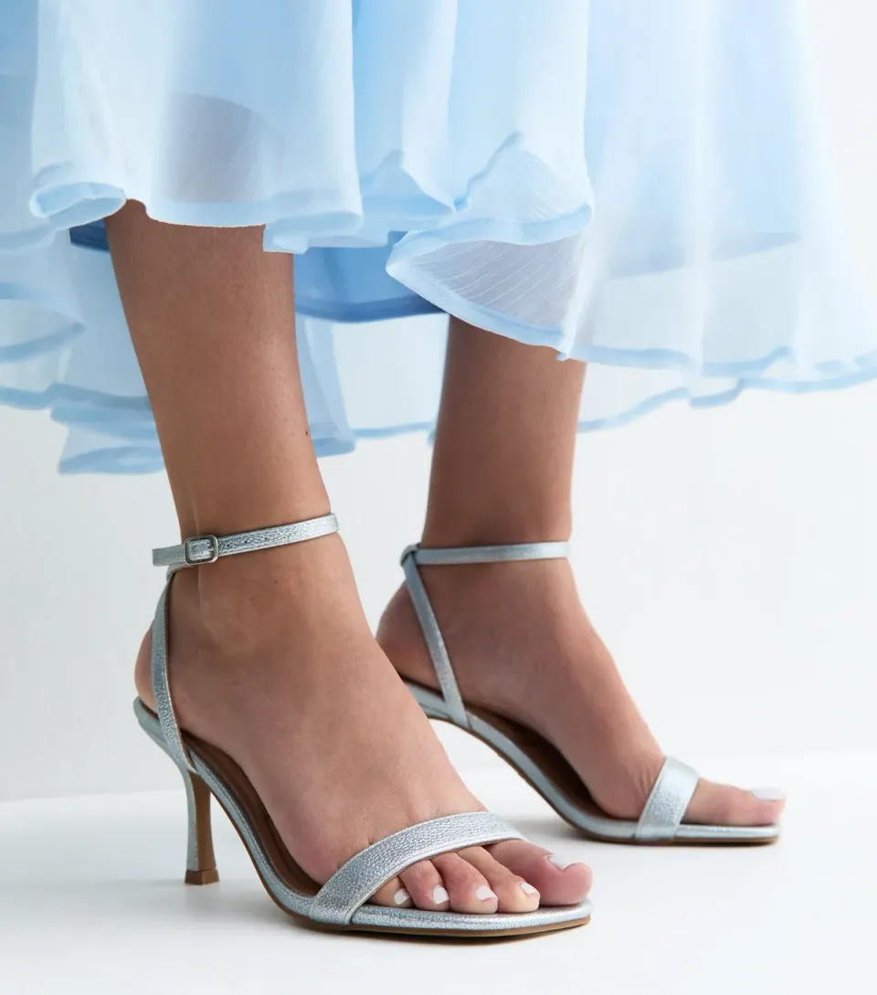 Women's Silver Faux Leather Square Toe Sandals Vegan