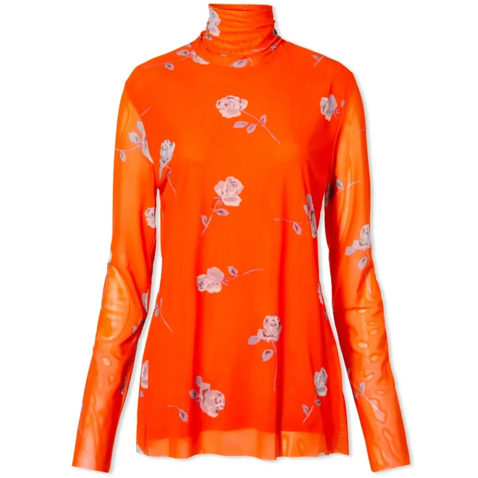 Long Sleeve Printed Mesh Rollneck