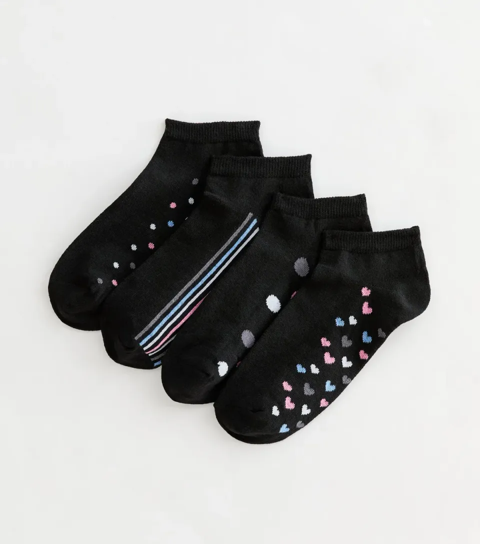 Pack of 4 Black Patterned Sole Trainer Socks