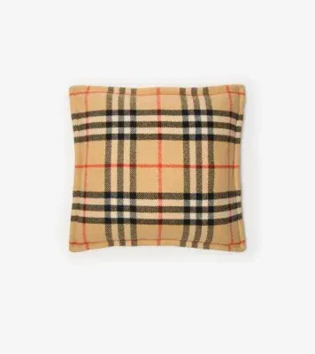 Check Wool Cashmere Cushion in Sand beige