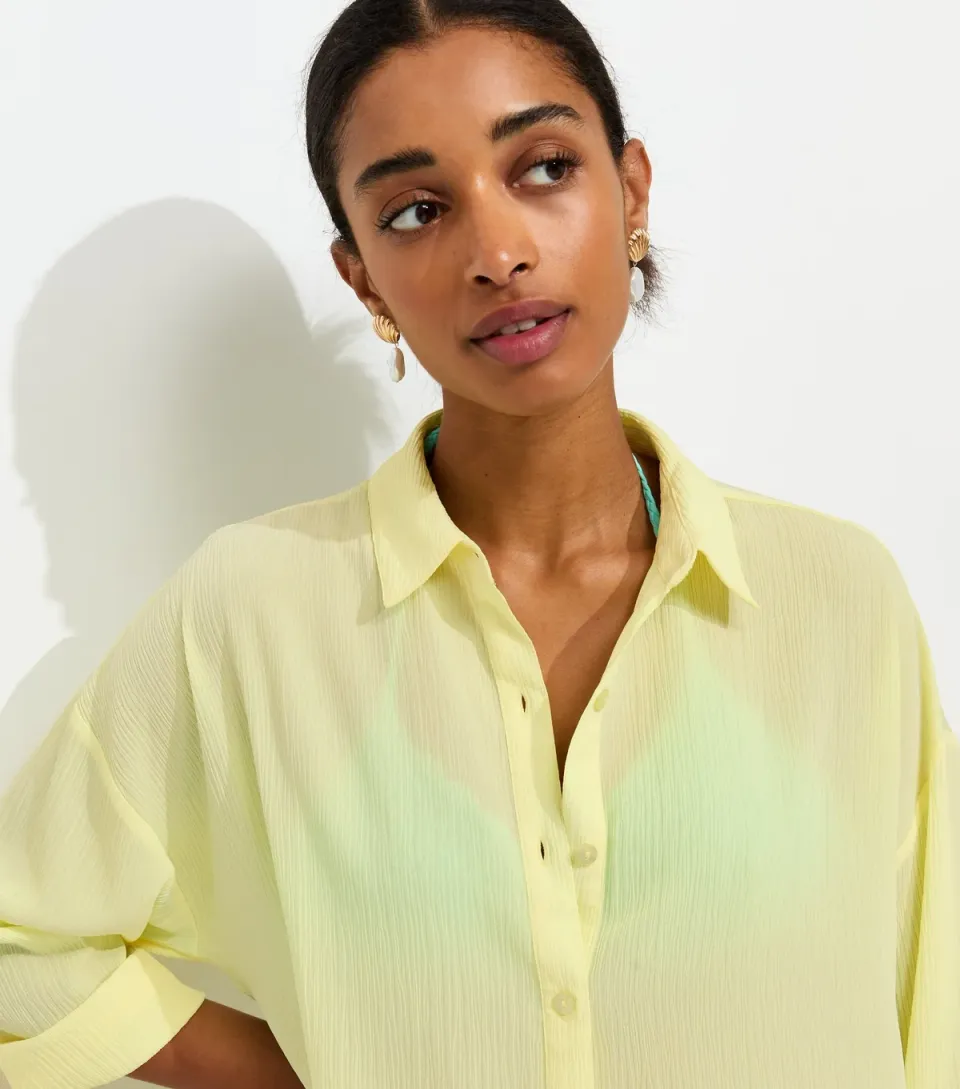 Women's Bright Pink Crinkled Beach Shirt