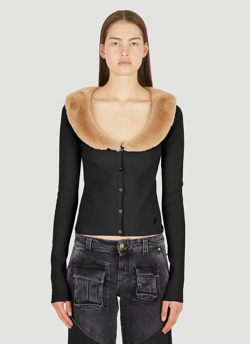 Faux Fur Trim Cardigan