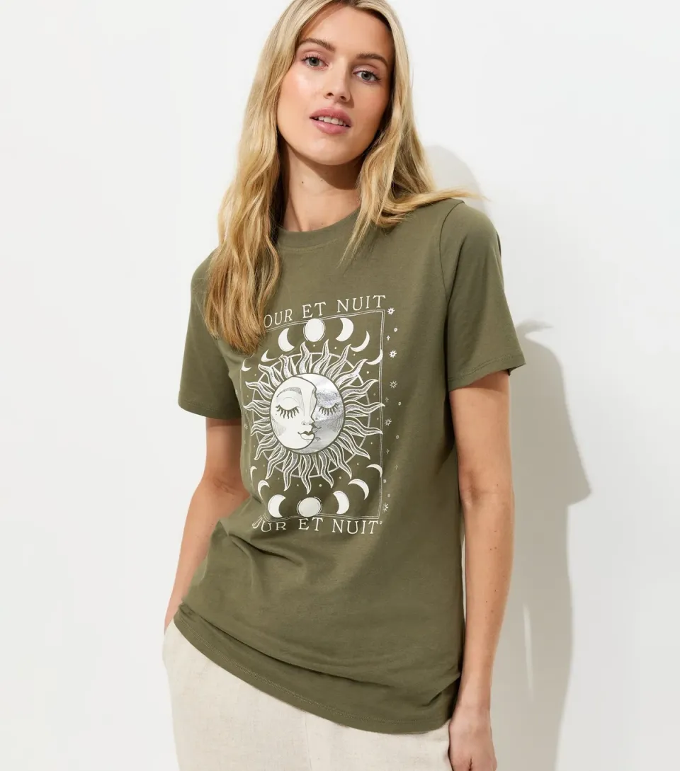 Women's Tall Green Cotton Mystic Print Relaxed T-Shirt