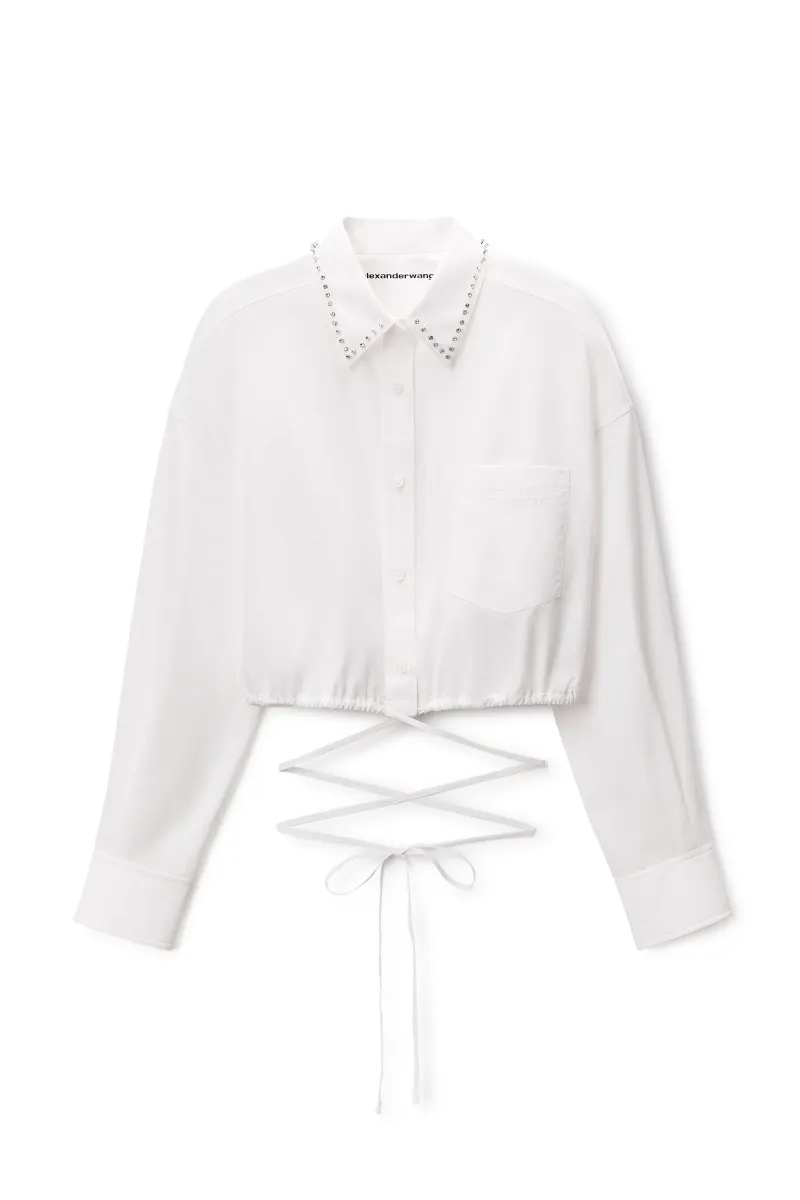 Crystal Hotfix Stud Cropped Shirt
