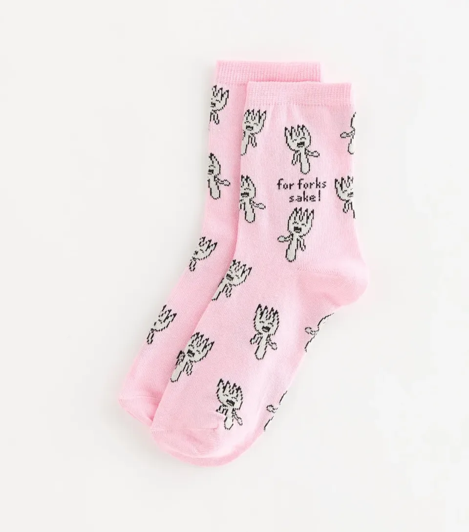 Light Pink Cotton Rich For Forks Sake Fork Pattern Socks
