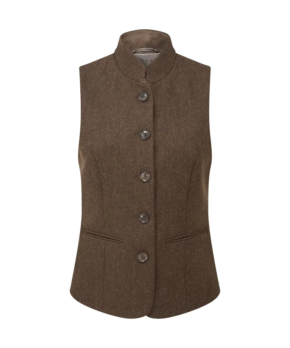 Millport Tweed Nehru Waistcoat - Chocolate Herringbone Tweed