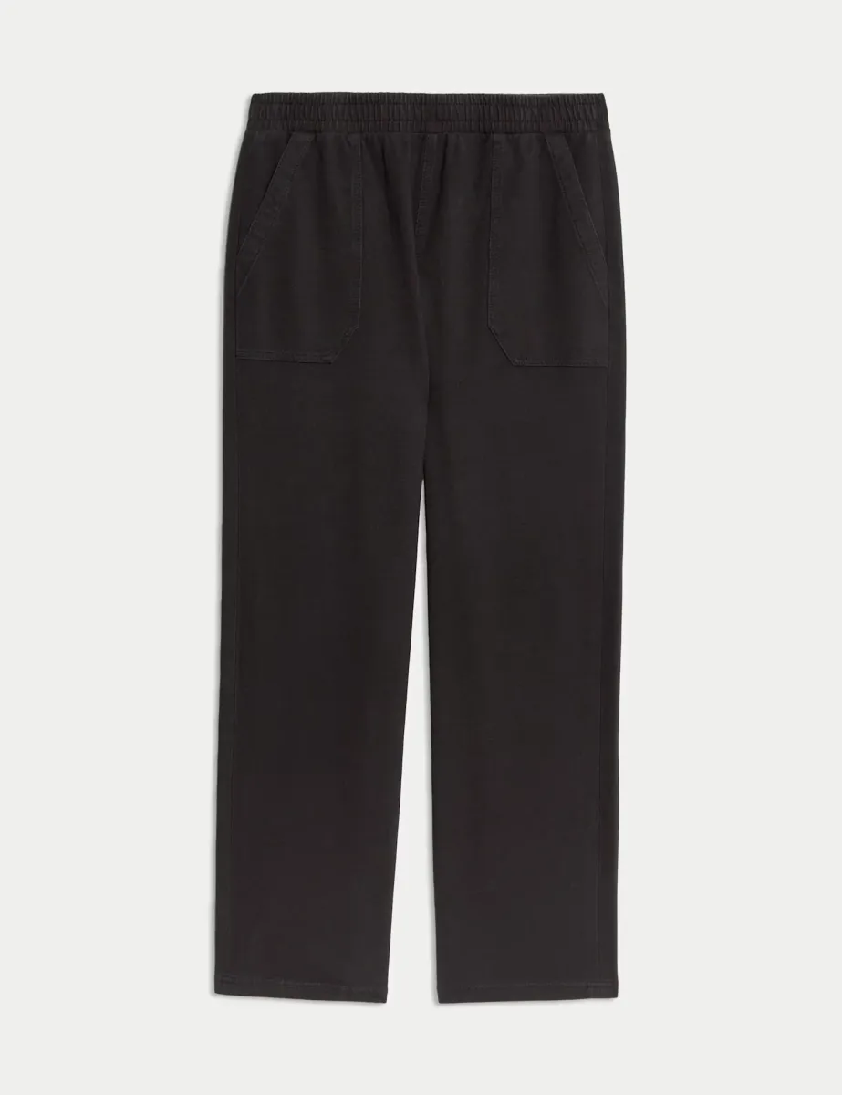 Denim Jersey Straight Leg Trousers Black