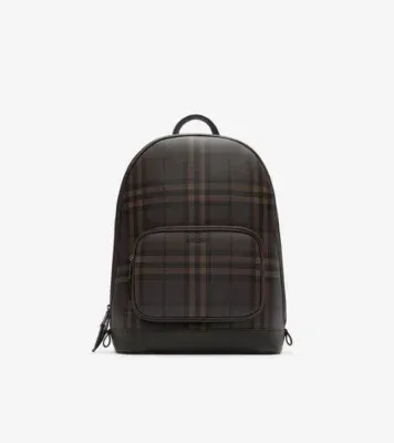 City Check Zip Backpack in Dark brown