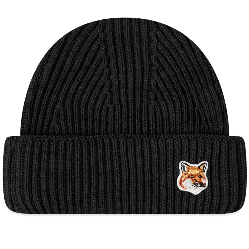 Maison Kitsuné Fox Head Patch Ribbed Beanie