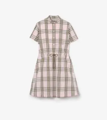 Check Cotton Dress in Mallow pink