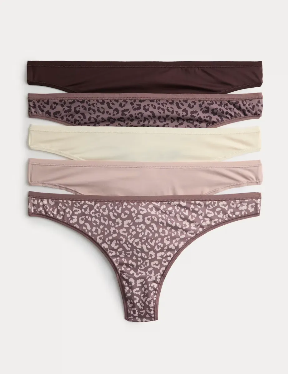 5pk Microfibre Low Rise Thongs Brown Mix