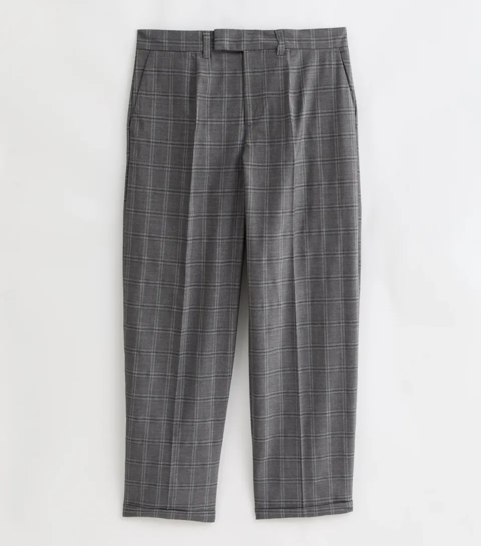 Men's Dark Grey Check Relaxed Fit Trousers