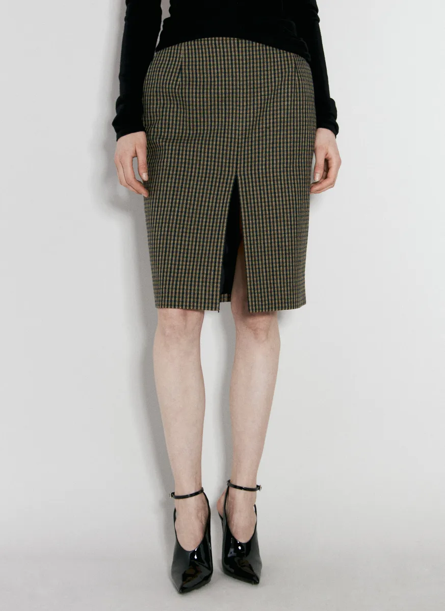 Wool-Blend Checked Midi Skirt