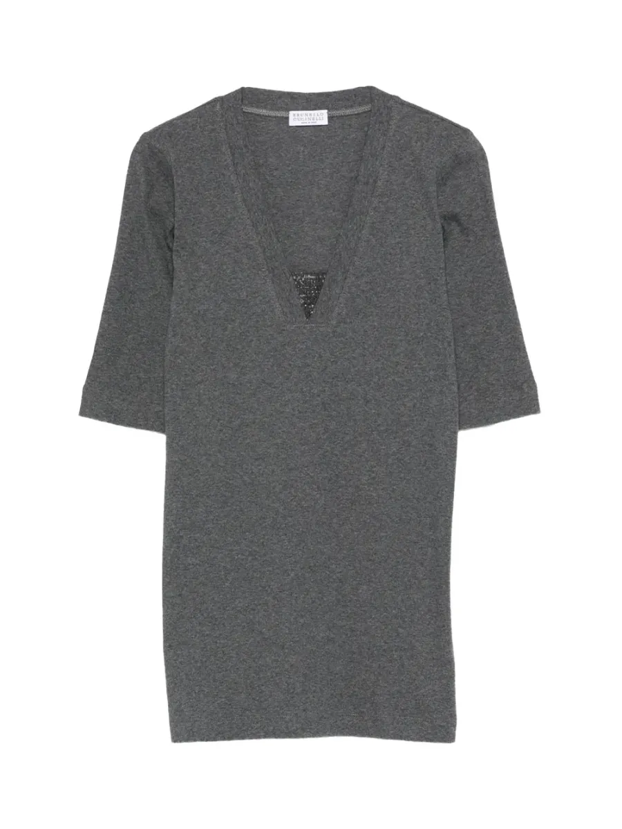 V-neck Embellished T-shirt Grey