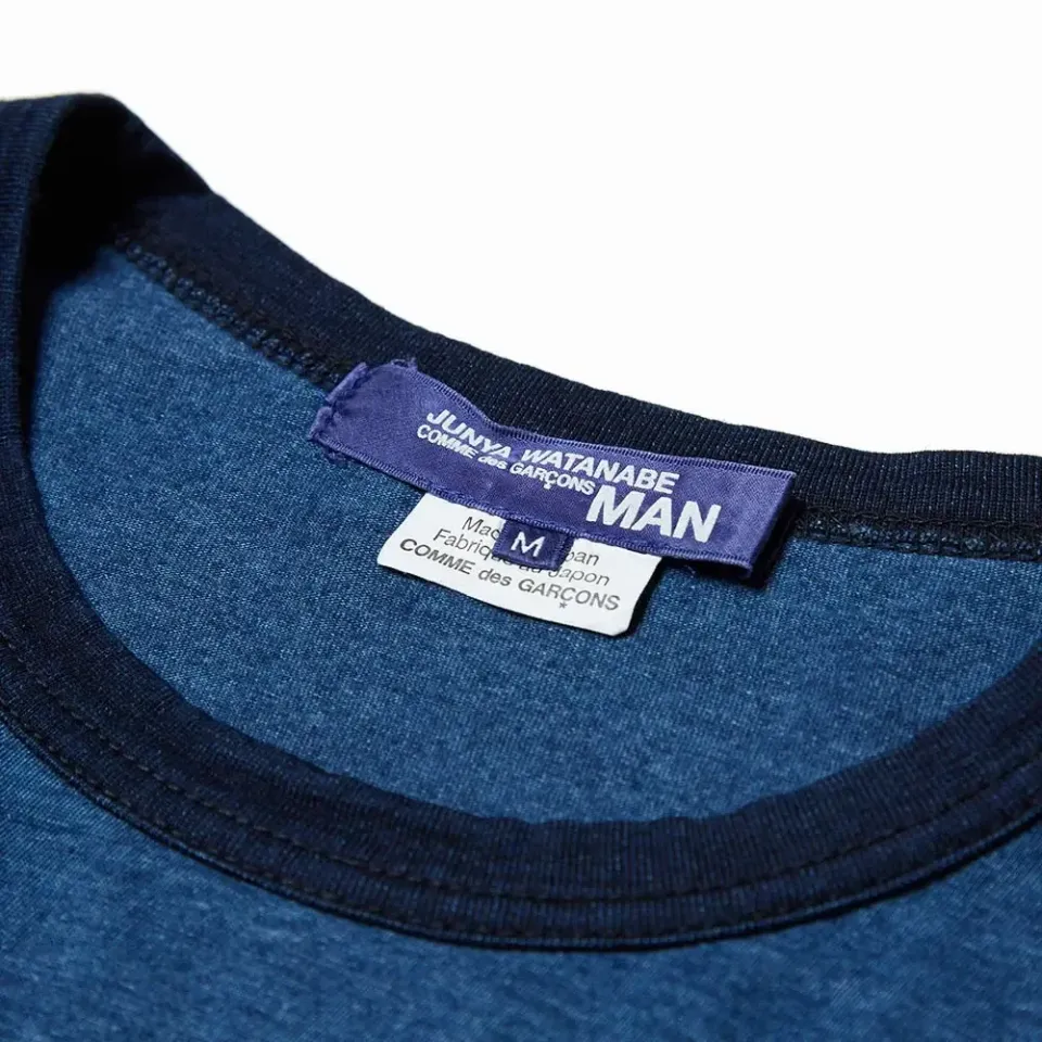 Indigo Dyed Patchwork Stripe Crew Neck Knit