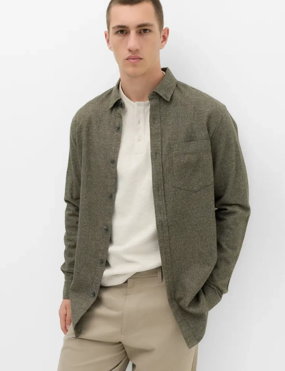Pure Cotton Flannel Shirt Khaki Mix