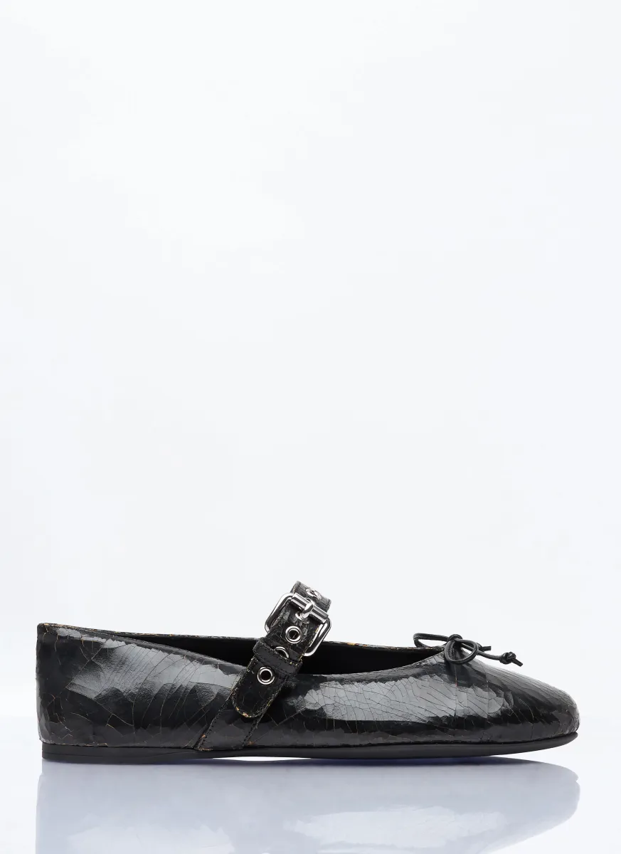 Crackled Leather Ballerina Shoes