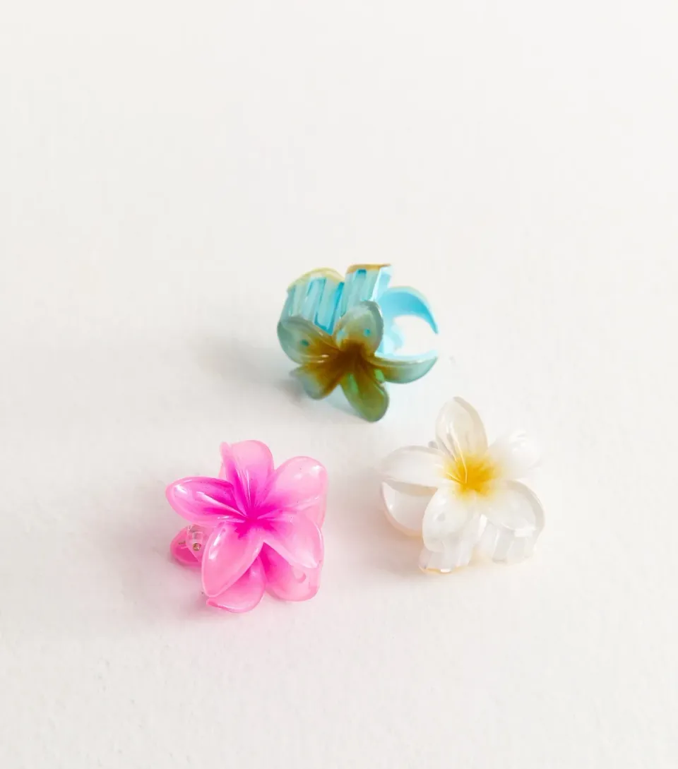 Pack of 3 Mini Multicolour Tropical Flower Hair Claw Clips