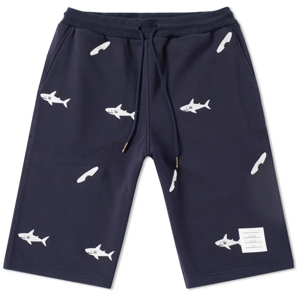 Embroidered Shark & Surfboard Sweat Short