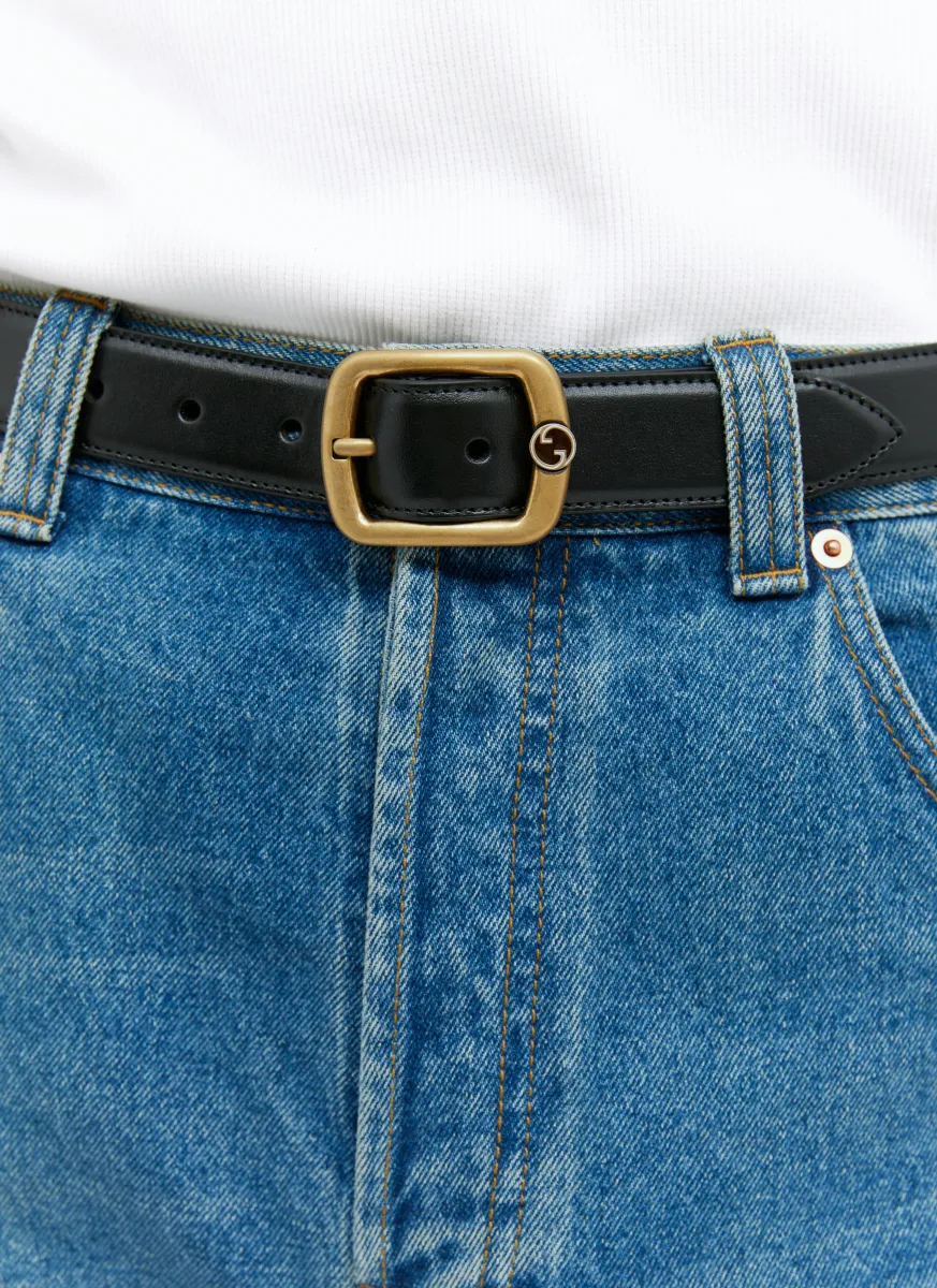 Rectangle Buckle Leather Belt