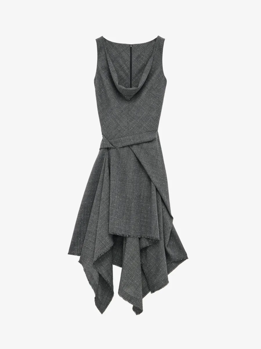 Flecked Glen Check Asymmetric Dress