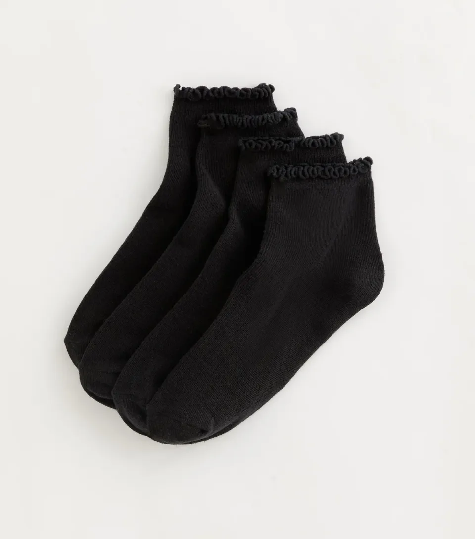 Pack of 4 Black Frilly Trimmed Socks