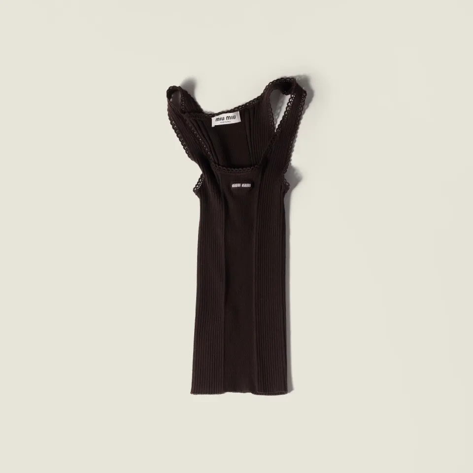 Ribbed knit wool tank top