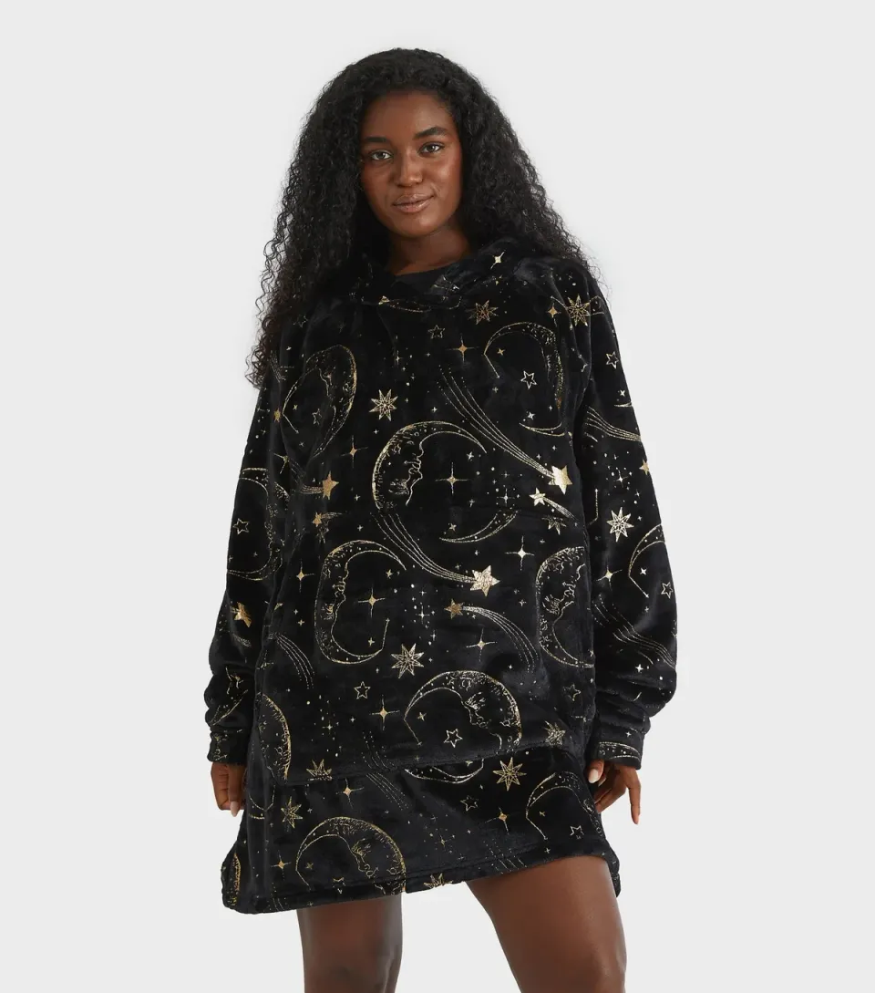 Women's Gold Celestial Pattern Blanket Hoodie