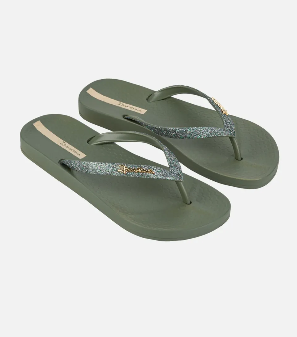 Women's Khaki Glittery Strap Flip Flop