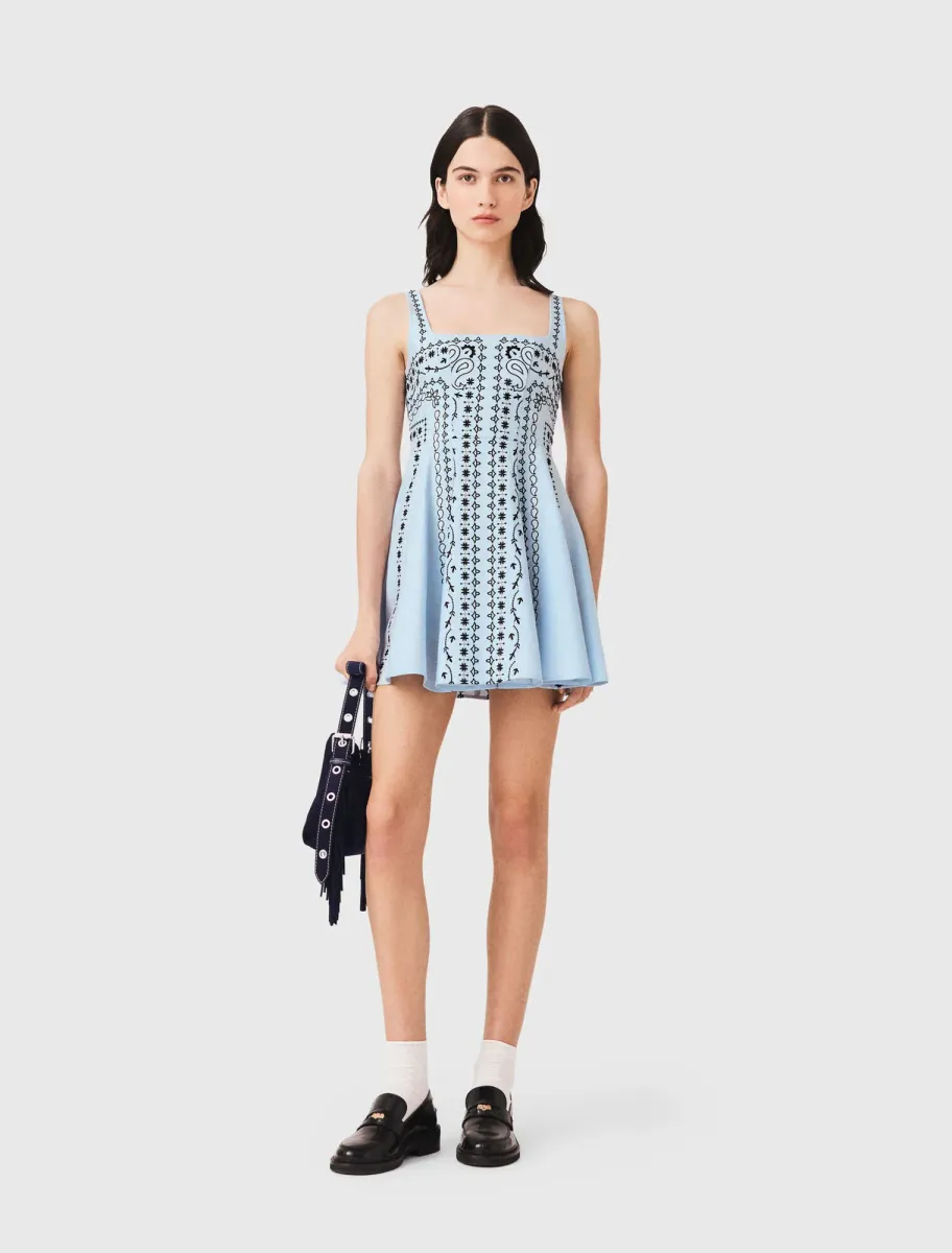 Short embroidered linen-blend dress