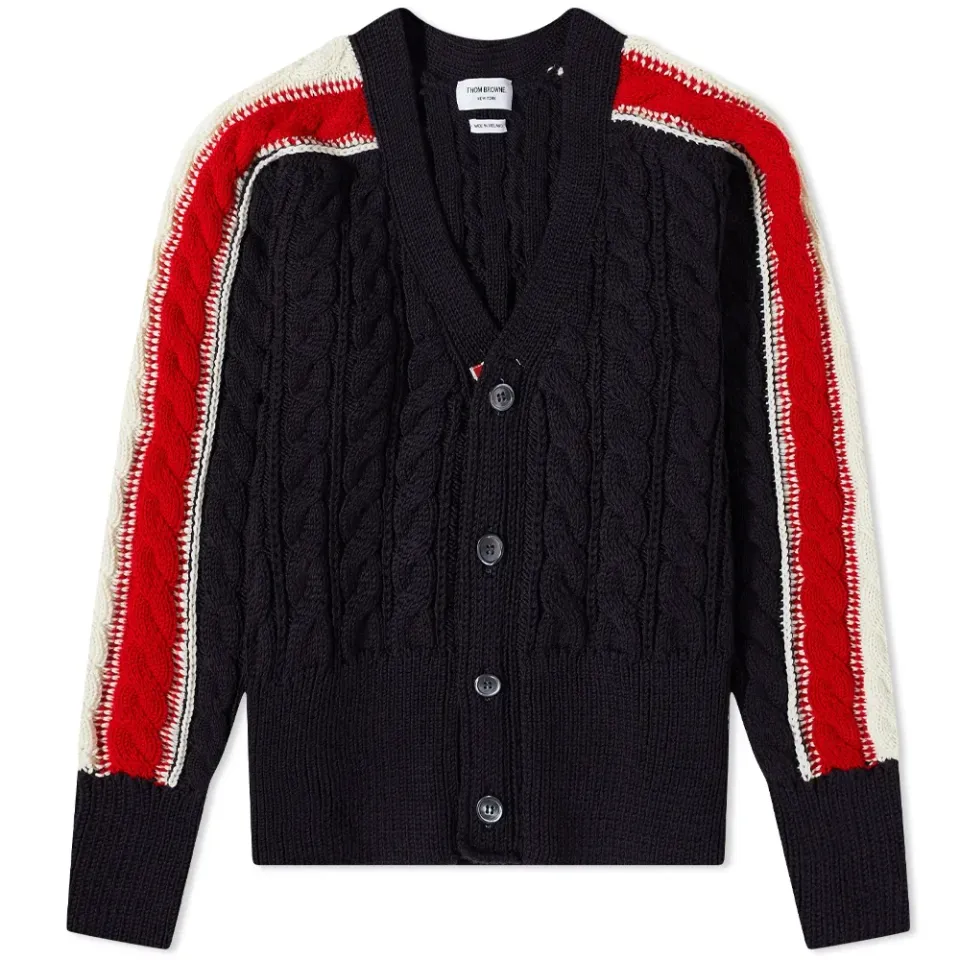 Tricolour Sleeve Stripe Cable Knit Cardigan