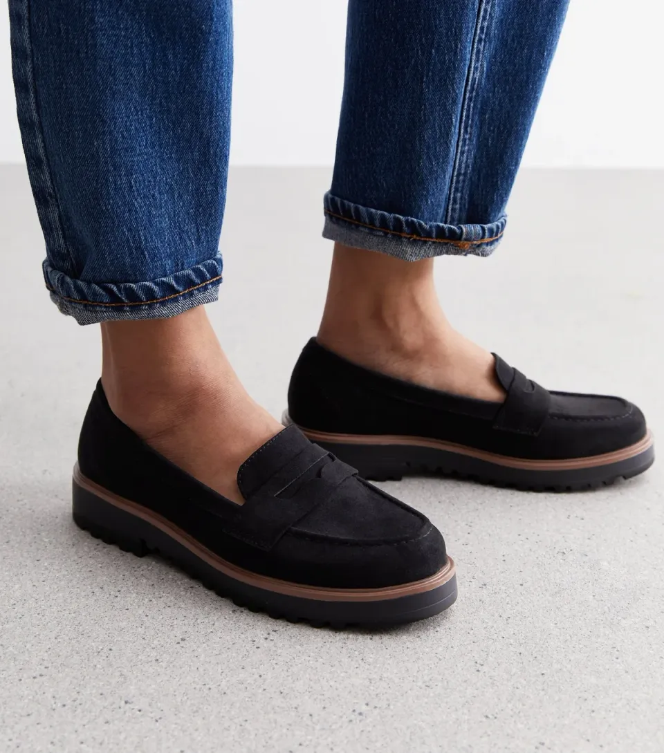Women's Black Suedette Chunky Loafers