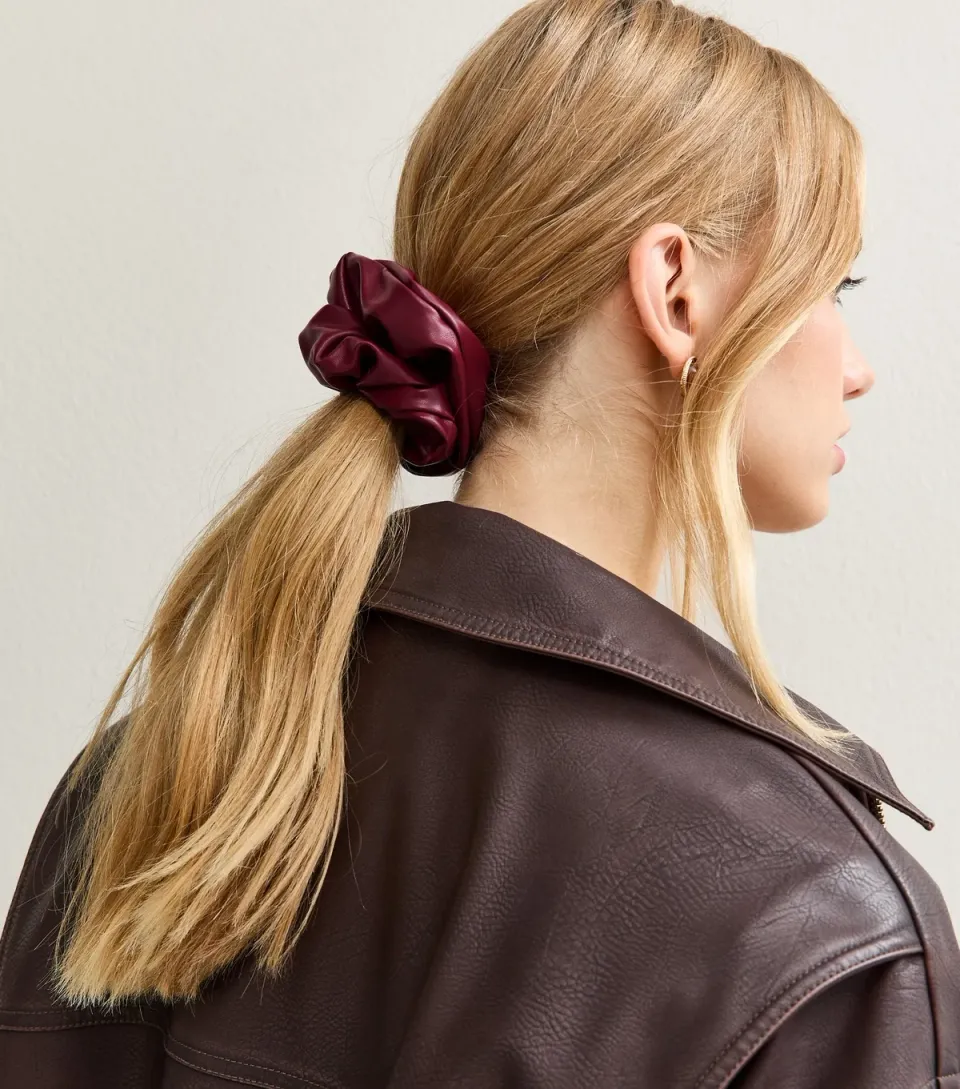 Burgundy Faux Leather Scrunchie
