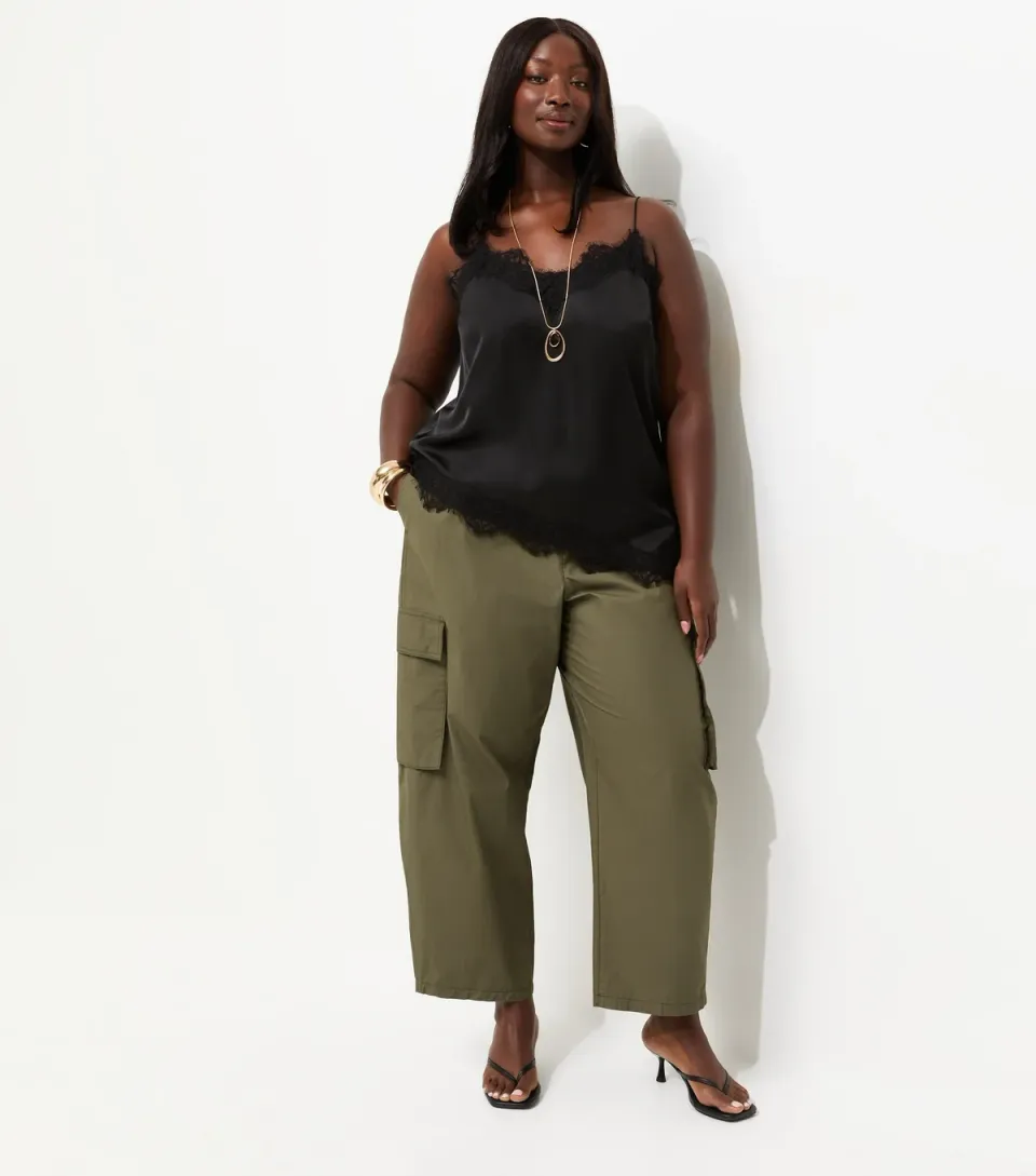 Women's Plus Size Dark Khaki Utility Cargo Trousers Curves