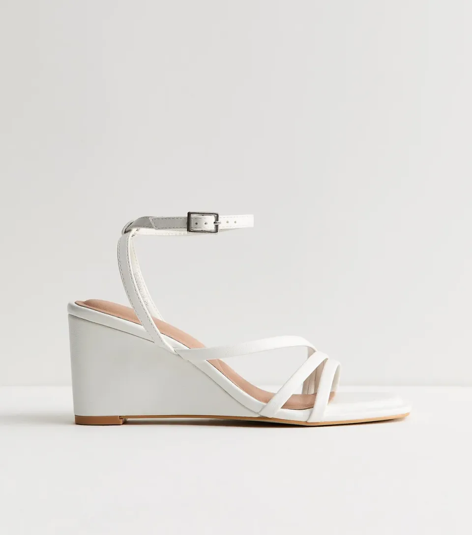 Women's White Faux Leather Strappy Wedge Sandals Vegan