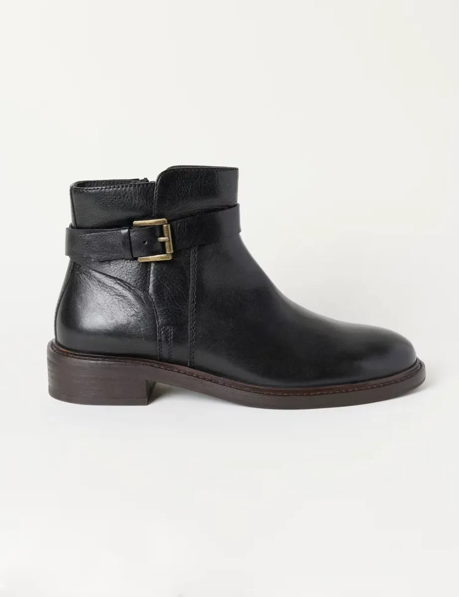 Leather Buckle Block Heel Ankle Boots