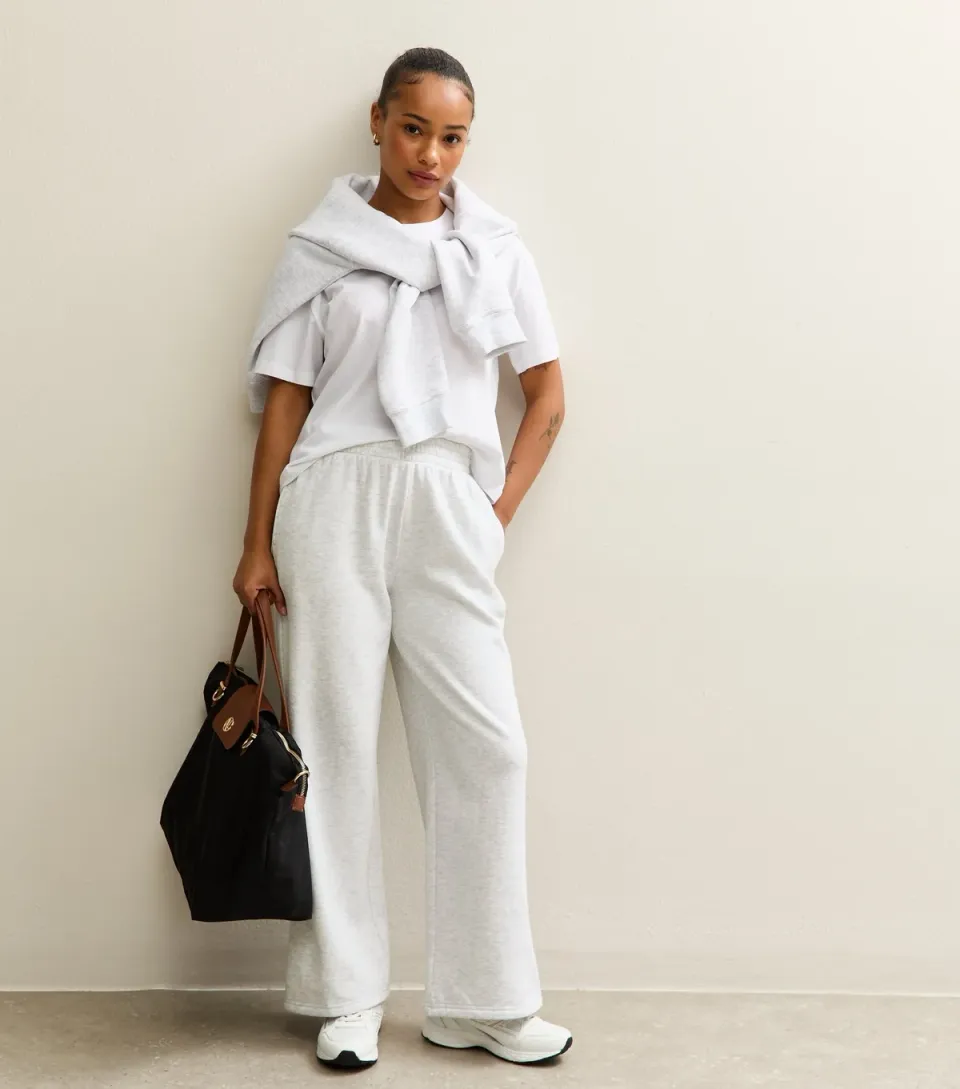 Women's Petite Light Grey Jersey Wide Leg Joggers