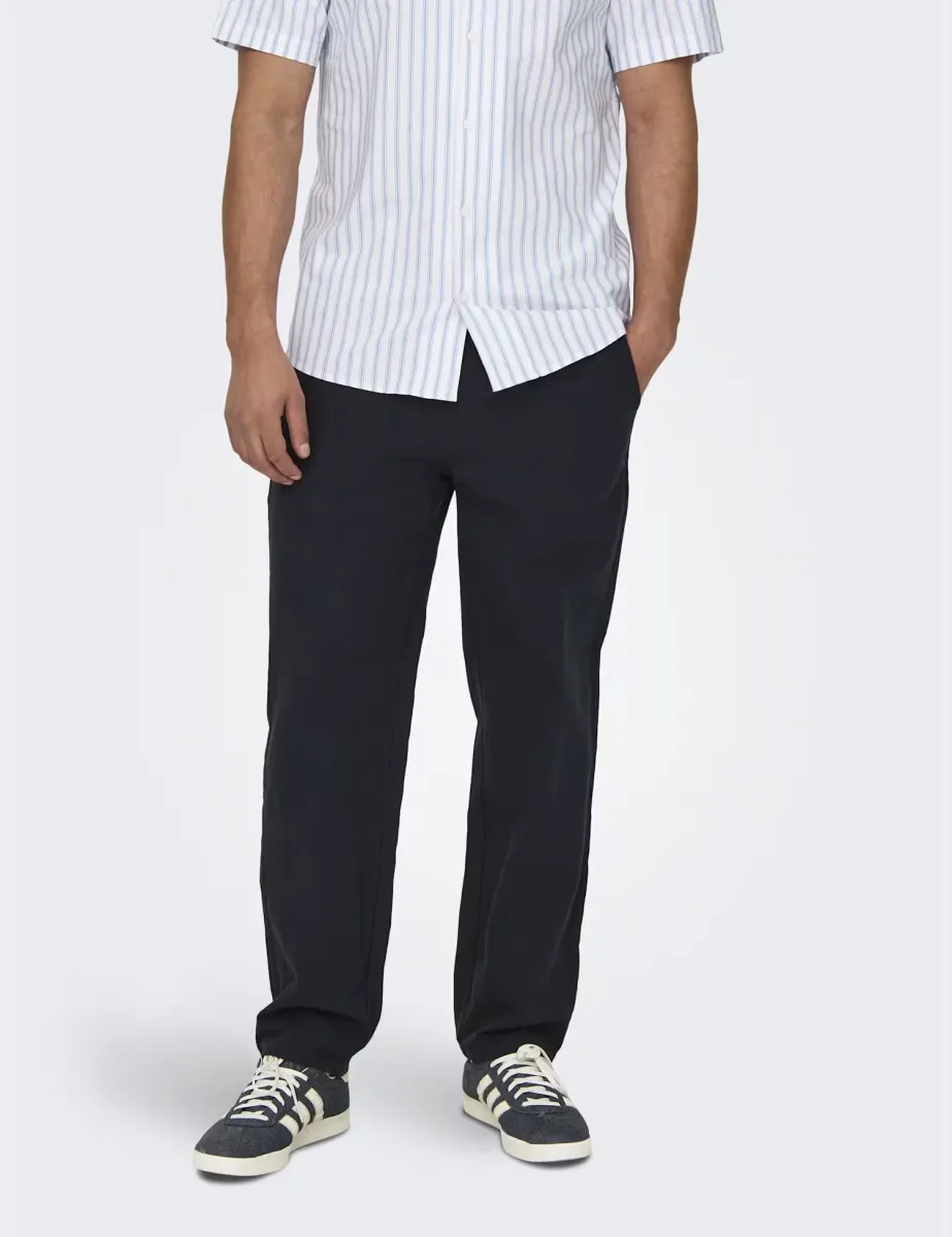 Loose Fit Lightweight Trousers with Linen Navy