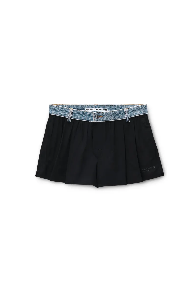 DENIM WAISTBAND MID-RISE SHORT