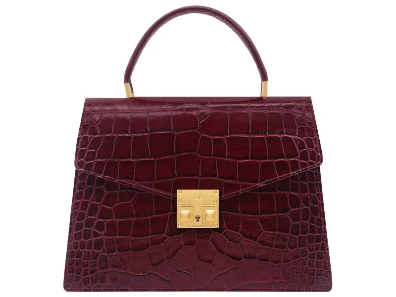 Odette Large Orinoco 'Croc' Print Calf Leather Handbag - Wine - 2