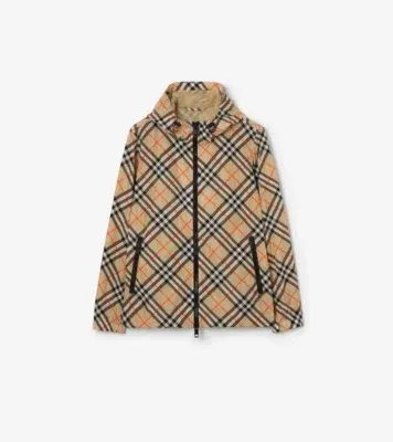 Check Nylon Hooded Jacket in Sand beige