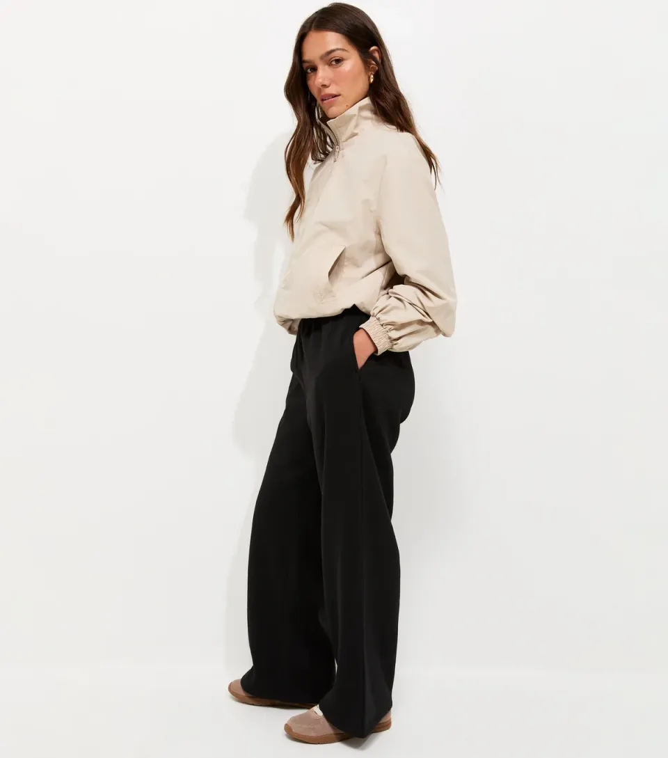 Women's Petite Black Cotton Rich Wide Leg Joggers